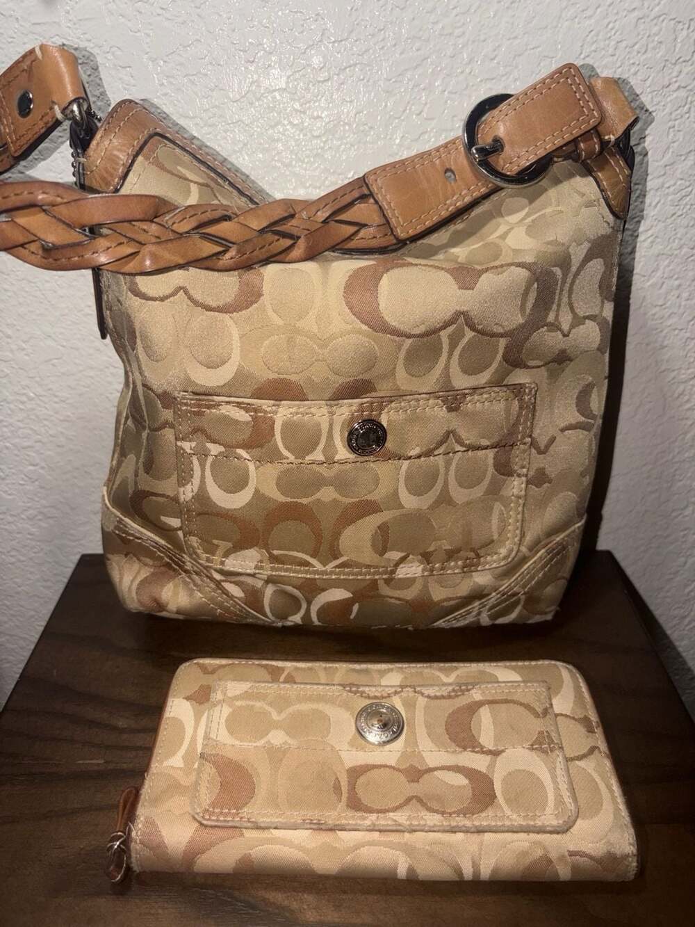 Coach Signature Monogram Shoulder Bag & Wallet Set
